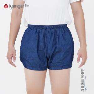 C2092丹宁蓝纯色男女同款牛仔瑜伽短裤