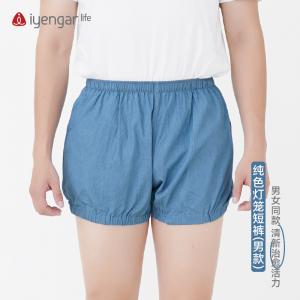 C2092丹宁蓝纯色男女同款牛仔瑜伽短裤