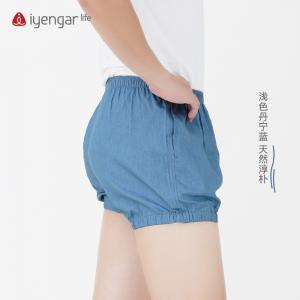 C2092丹宁蓝纯色男女同款牛仔瑜伽短裤