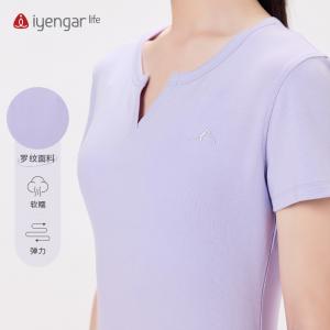 C1193罗纹瑜伽短袖T恤 修身 柔软透气“下犬式”刺绣臣服于身体,享受伸展