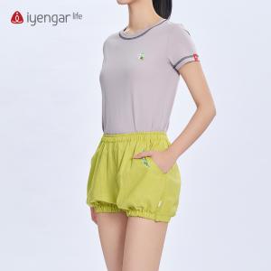 C2132瑜伽女款绣花短裤 亚麻灯笼短裤  轻薄透气精致刺绣 纯色短裤