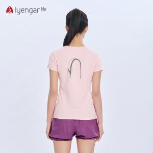 C1217悦性女装T恤短袖 原创手绘设计一笔勾勒后弯体式 柔软亲肤排汗