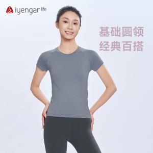 C1234瑜伽简约圆领习练T恤一体织无缝拼接短袖 修身版型柔软舒适
