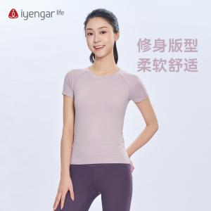 C1234瑜伽简约圆领习练T恤一体织无缝拼接短袖 修身版型柔软舒适