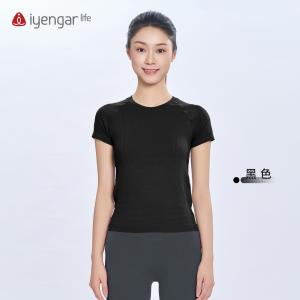 C1234瑜伽简约圆领习练T恤一体织无缝拼接短袖 修身版型柔软舒适