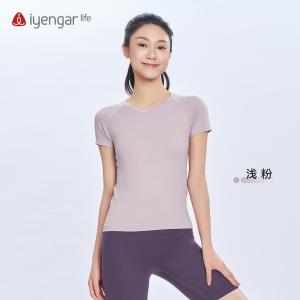 C1234瑜伽简约圆领习练T恤一体织无缝拼接短袖 修身版型柔软舒适